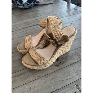 Stuart Weitzman Alex Crochet Wedge Espadrilles Sandals Size 8